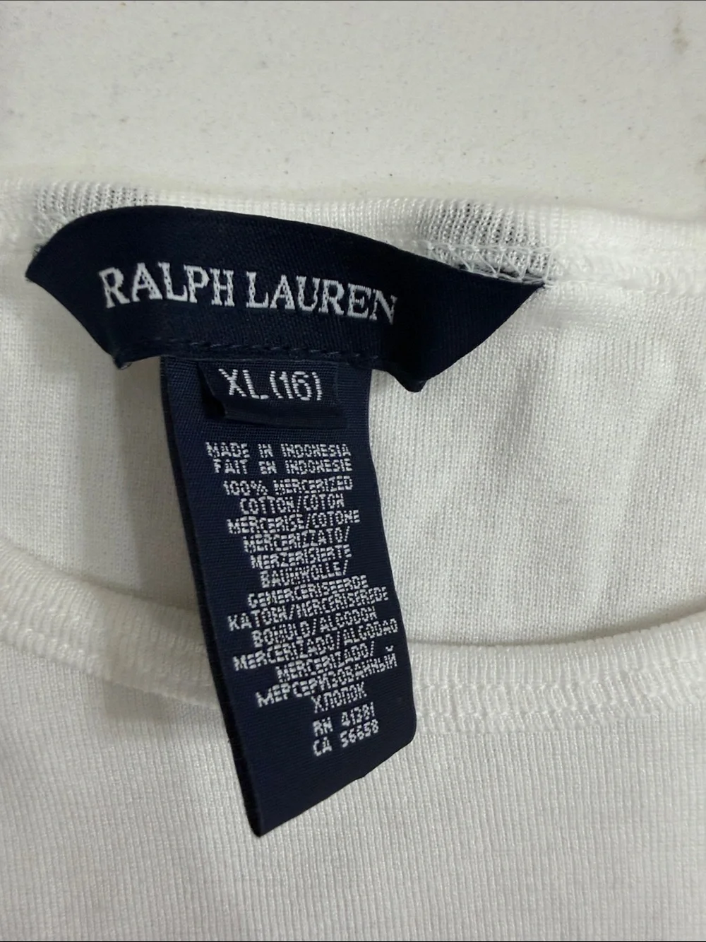 Vintage Ralph Lauren White with Blue Pony Cotton Crewneck Tee| Girls XL